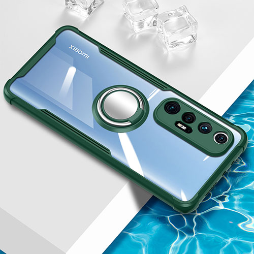 Ultra-thin Transparent TPU Soft Case Cover with Magnetic Finger Ring Stand BH1 for Xiaomi Mi 10S 5G Green