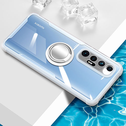 Ultra-thin Transparent TPU Soft Case Cover with Magnetic Finger Ring Stand BH1 for Xiaomi Mi 10S 5G White