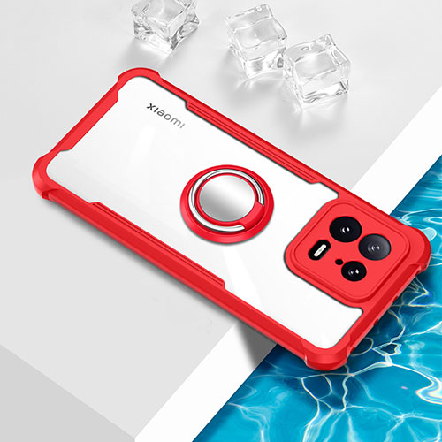 Ultra-thin Transparent TPU Soft Case Cover with Magnetic Finger Ring Stand BH1 for Xiaomi Mi 13 5G Red