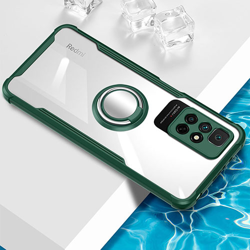 Ultra-thin Transparent TPU Soft Case Cover with Magnetic Finger Ring Stand BH1 for Xiaomi Redmi 10 4G Green