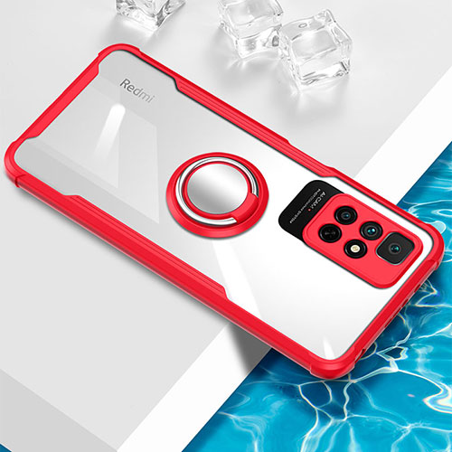 Ultra-thin Transparent TPU Soft Case Cover with Magnetic Finger Ring Stand BH1 for Xiaomi Redmi 10 4G Red