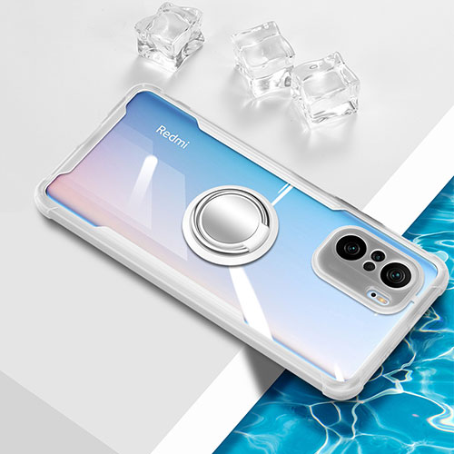 Ultra-thin Transparent TPU Soft Case Cover with Magnetic Finger Ring Stand BH1 for Xiaomi Redmi K40 Pro 5G White