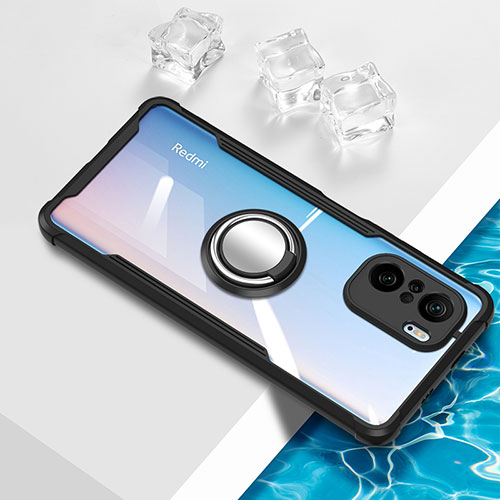 Ultra-thin Transparent TPU Soft Case Cover with Magnetic Finger Ring Stand BH1 for Xiaomi Redmi K40 Pro+ Plus 5G Black