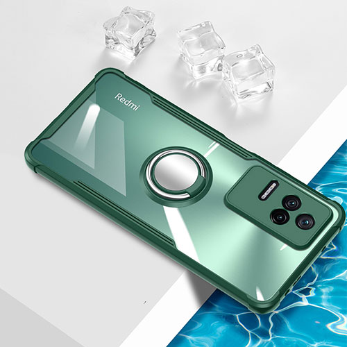 Ultra-thin Transparent TPU Soft Case Cover with Magnetic Finger Ring Stand BH1 for Xiaomi Redmi K50 5G Green