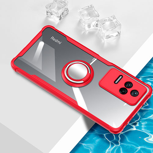 Ultra-thin Transparent TPU Soft Case Cover with Magnetic Finger Ring Stand BH1 for Xiaomi Redmi K50 Pro 5G Red