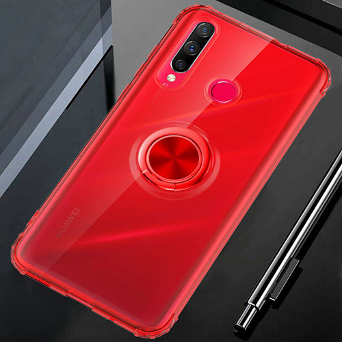 Ultra-thin Transparent TPU Soft Case Cover with Magnetic Finger Ring Stand C01 for Huawei Honor 20E Red