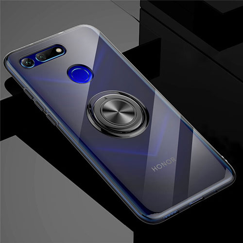 Ultra-thin Transparent TPU Soft Case Cover with Magnetic Finger Ring Stand C01 for Huawei Honor V20 Black