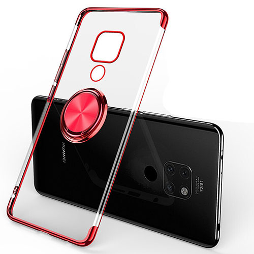 Ultra-thin Transparent TPU Soft Case Cover with Magnetic Finger Ring Stand C01 for Huawei Mate 20 Red