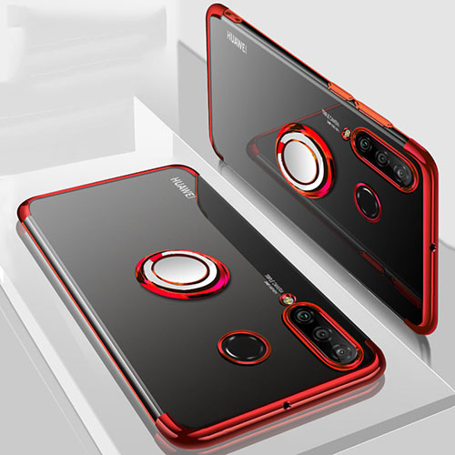 Ultra-thin Transparent TPU Soft Case Cover with Magnetic Finger Ring Stand C01 for Huawei P30 Lite Red