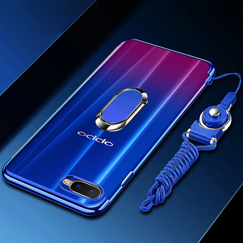 Ultra-thin Transparent TPU Soft Case Cover with Magnetic Finger Ring Stand C01 for Oppo K1 Blue