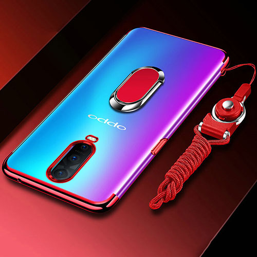 Ultra-thin Transparent TPU Soft Case Cover with Magnetic Finger Ring Stand C01 for Oppo R17 Pro Red