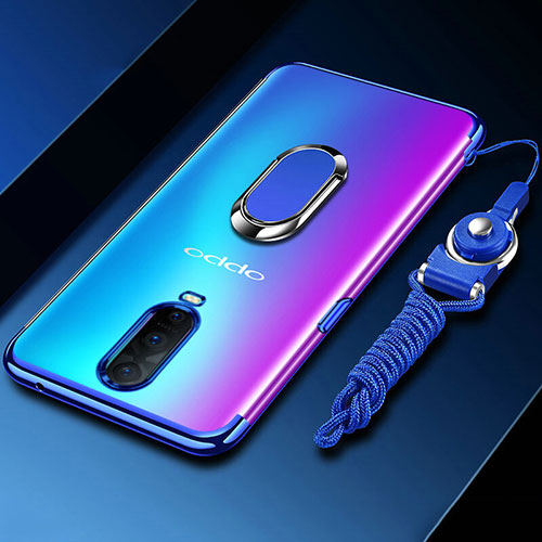 Ultra-thin Transparent TPU Soft Case Cover with Magnetic Finger Ring Stand C01 for Oppo RX17 Pro Blue