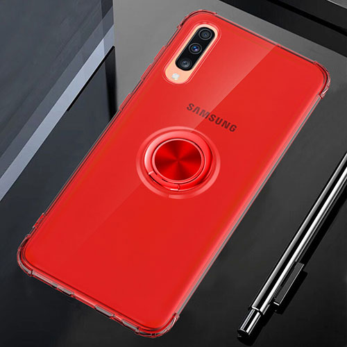 Ultra-thin Transparent TPU Soft Case Cover with Magnetic Finger Ring Stand C01 for Samsung Galaxy A70S Red