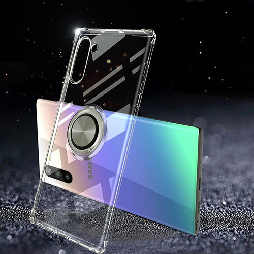 Ultra-thin Transparent TPU Soft Case Cover with Magnetic Finger Ring Stand C01 for Samsung Galaxy Note 10 5G Clear