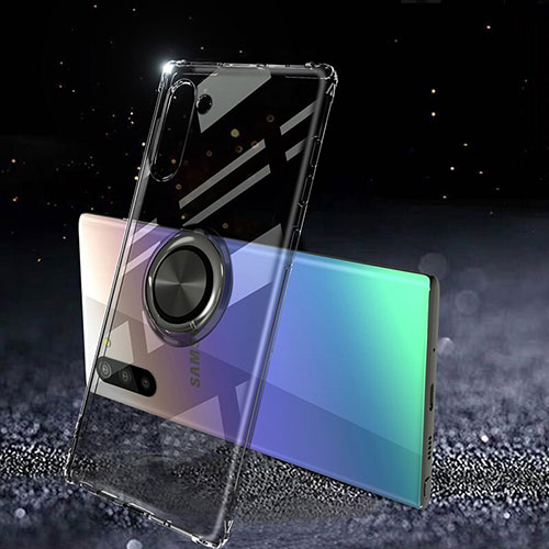 Ultra-thin Transparent TPU Soft Case Cover with Magnetic Finger Ring Stand C01 for Samsung Galaxy Note 10 Black