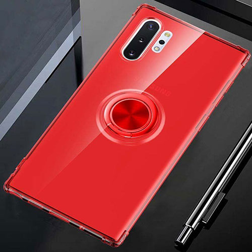 Ultra-thin Transparent TPU Soft Case Cover with Magnetic Finger Ring Stand C01 for Samsung Galaxy Note 10 Plus 5G Red