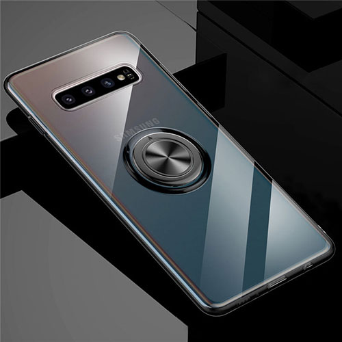 Ultra-thin Transparent TPU Soft Case Cover with Magnetic Finger Ring Stand C01 for Samsung Galaxy S10 5G Black