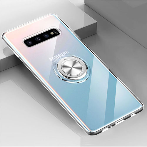 Ultra-thin Transparent TPU Soft Case Cover with Magnetic Finger Ring Stand C01 for Samsung Galaxy S10 5G Clear