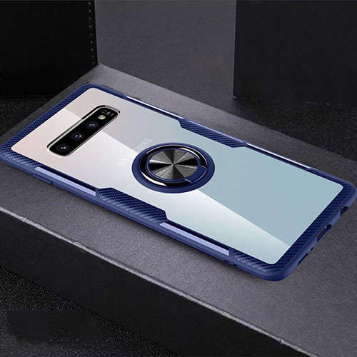 Ultra-thin Transparent TPU Soft Case Cover with Magnetic Finger Ring Stand C01 for Samsung Galaxy S10 Plus Sky Blue