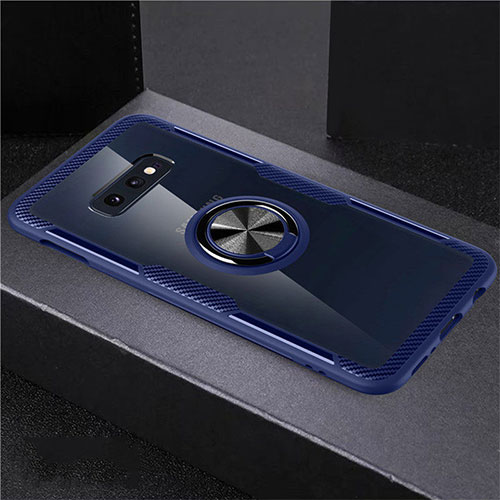 Ultra-thin Transparent TPU Soft Case Cover with Magnetic Finger Ring Stand C01 for Samsung Galaxy S10e Blue and Black