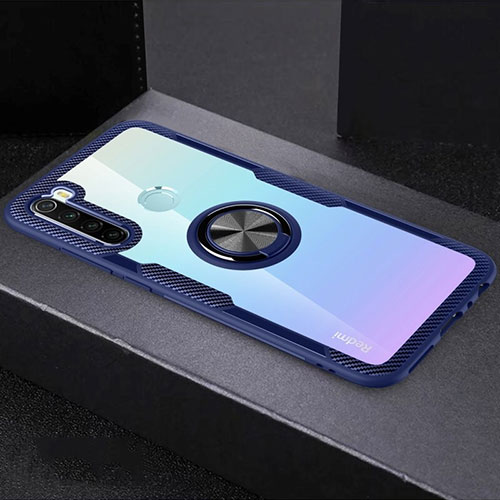 Ultra-thin Transparent TPU Soft Case Cover with Magnetic Finger Ring Stand C01 for Xiaomi Redmi Note 8 (2021) Sky Blue