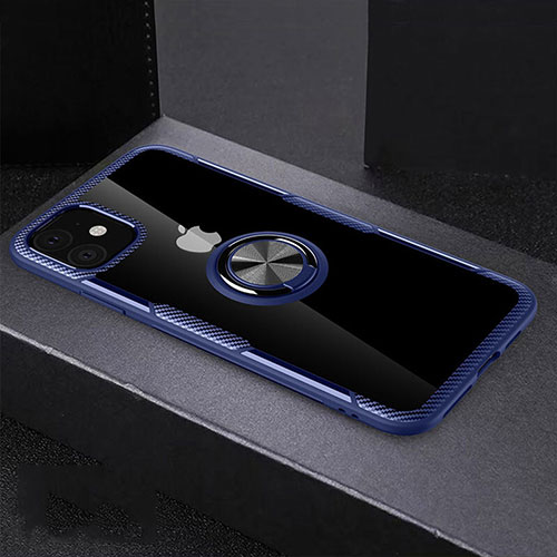 Ultra-thin Transparent TPU Soft Case Cover with Magnetic Finger Ring Stand C02 for Apple iPhone 11 Blue