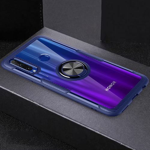 Ultra-thin Transparent TPU Soft Case Cover with Magnetic Finger Ring Stand C02 for Huawei Honor 20i Blue and Black