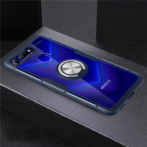 Ultra-thin Transparent TPU Soft Case Cover with Magnetic Finger Ring Stand C02 for Huawei Honor V20 Blue