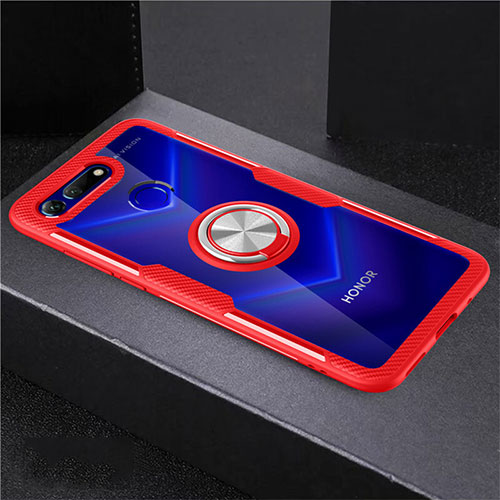 Ultra-thin Transparent TPU Soft Case Cover with Magnetic Finger Ring Stand C02 for Huawei Honor V20 Red