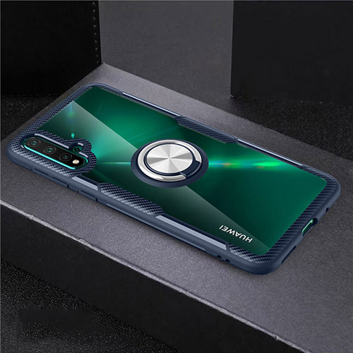 Ultra-thin Transparent TPU Soft Case Cover with Magnetic Finger Ring Stand C02 for Huawei Nova 5 Blue