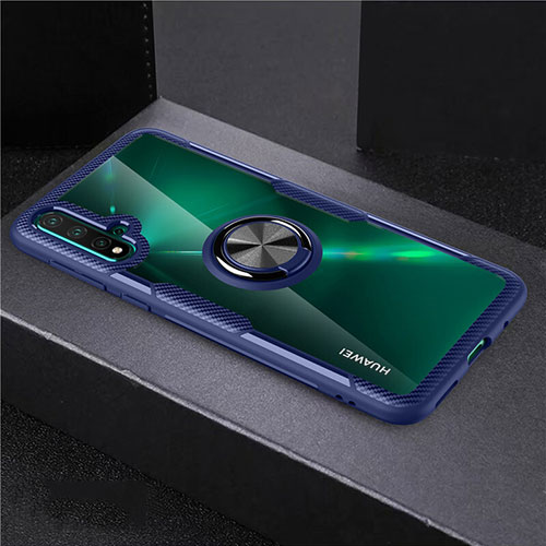 Ultra-thin Transparent TPU Soft Case Cover with Magnetic Finger Ring Stand C02 for Huawei Nova 5 Pro Blue and Black