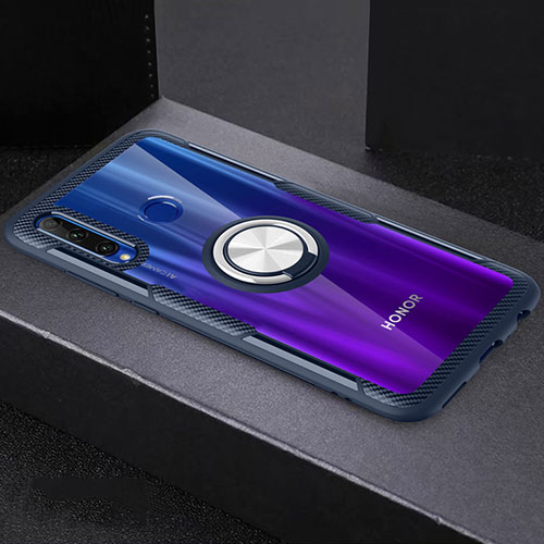 Ultra-thin Transparent TPU Soft Case Cover with Magnetic Finger Ring Stand C02 for Huawei P Smart+ Plus (2019) Blue