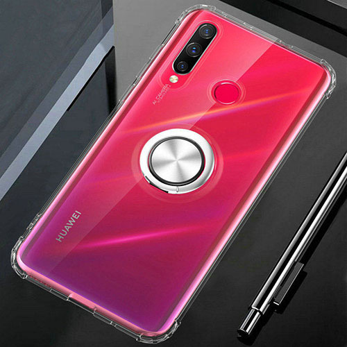 Ultra-thin Transparent TPU Soft Case Cover with Magnetic Finger Ring Stand C02 for Huawei P30 Lite Clear