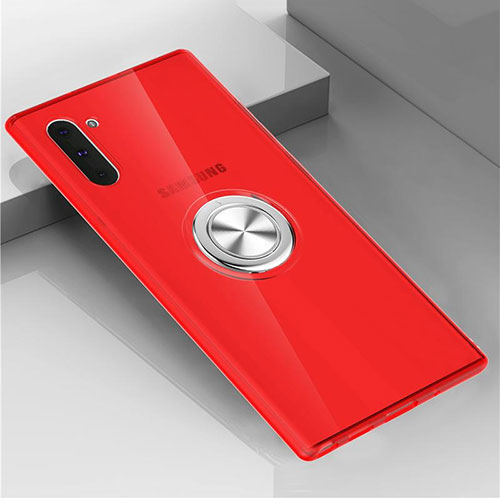 Ultra-thin Transparent TPU Soft Case Cover with Magnetic Finger Ring Stand C02 for Samsung Galaxy Note 10 Red