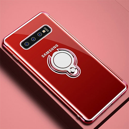 Ultra-thin Transparent TPU Soft Case Cover with Magnetic Finger Ring Stand C02 for Samsung Galaxy S10 5G Rose Gold