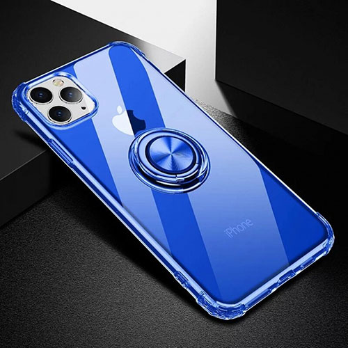 Ultra-thin Transparent TPU Soft Case Cover with Magnetic Finger Ring Stand C03 for Apple iPhone 11 Pro Blue