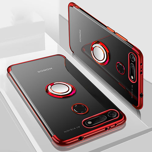 Ultra-thin Transparent TPU Soft Case Cover with Magnetic Finger Ring Stand C03 for Huawei Honor V20 Red