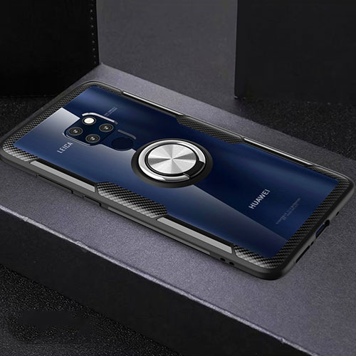 Ultra-thin Transparent TPU Soft Case Cover with Magnetic Finger Ring Stand C03 for Huawei Mate 20 X 5G Silver and Black