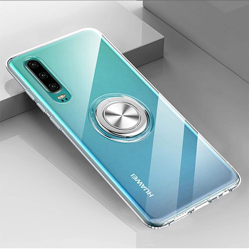 Ultra-thin Transparent TPU Soft Case Cover with Magnetic Finger Ring Stand C03 for Huawei P30 Clear