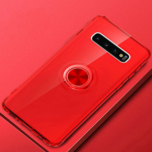 Ultra-thin Transparent TPU Soft Case Cover with Magnetic Finger Ring Stand C03 for Samsung Galaxy S10 Plus Red