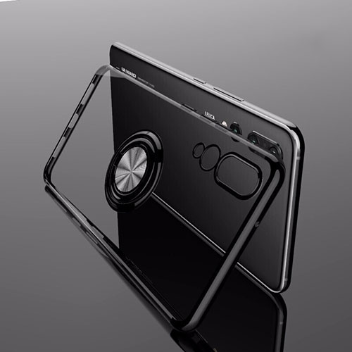 Ultra-thin Transparent TPU Soft Case Cover with Magnetic Finger Ring Stand C04 for Huawei P20 Pro Black