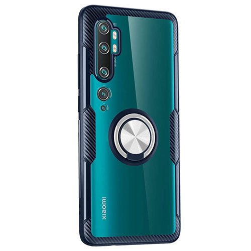 Ultra-thin Transparent TPU Soft Case Cover with Magnetic Finger Ring Stand D02 for Xiaomi Mi Note 10 Pro Sky Blue