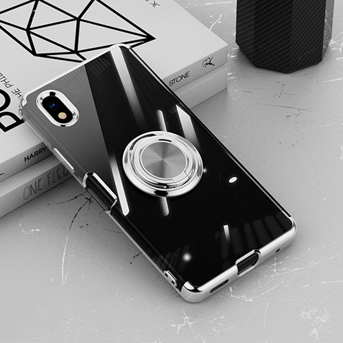 Ultra-thin Transparent TPU Soft Case Cover with Magnetic Finger Ring Stand for Sony Xperia Ace III Silver