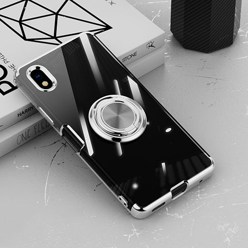 Ultra-thin Transparent TPU Soft Case Cover with Magnetic Finger Ring Stand for Sony Xperia Ace III SO-53C Silver