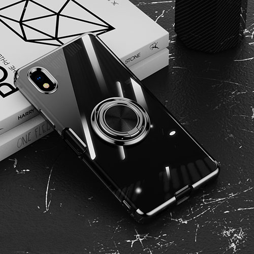 Ultra-thin Transparent TPU Soft Case Cover with Magnetic Finger Ring Stand for Sony Xperia Ace III SOG08 Black