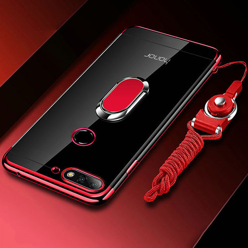 Ultra-thin Transparent TPU Soft Case Cover with Magnetic Finger Ring Stand S01 for Huawei Enjoy 8e Red