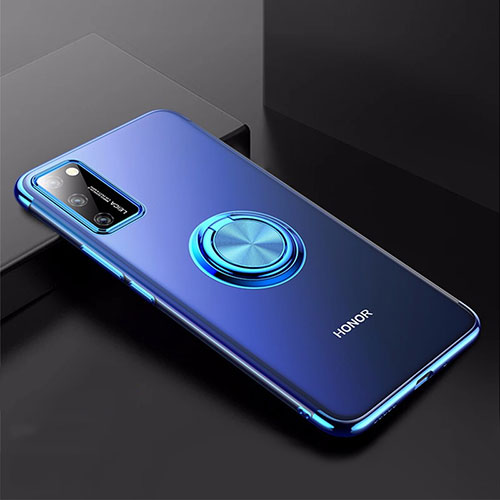 Ultra-thin Transparent TPU Soft Case Cover with Magnetic Finger Ring Stand S01 for Huawei Honor V30 5G Blue