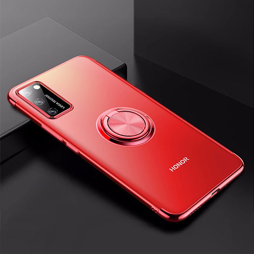 Ultra-thin Transparent TPU Soft Case Cover with Magnetic Finger Ring Stand S01 for Huawei Honor V30 5G Red