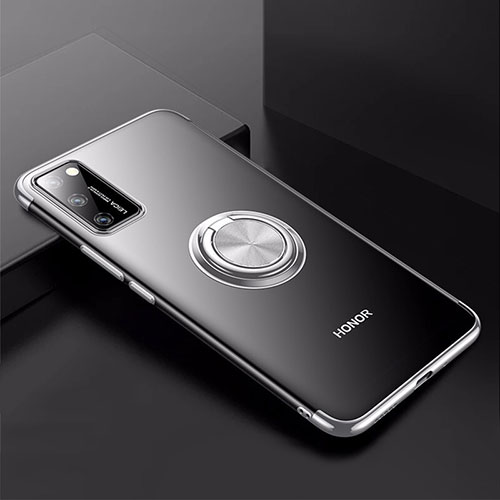 Ultra-thin Transparent TPU Soft Case Cover with Magnetic Finger Ring Stand S01 for Huawei Honor View 30 5G Silver