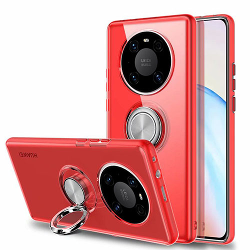 Ultra-thin Transparent TPU Soft Case Cover with Magnetic Finger Ring Stand S01 for Huawei Mate 40E 5G Red